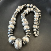 Handmade Bench Flat Navajo Pearls Bead Necklace 24" | Sterling Silver | Authentic Native American Handmade | 19001