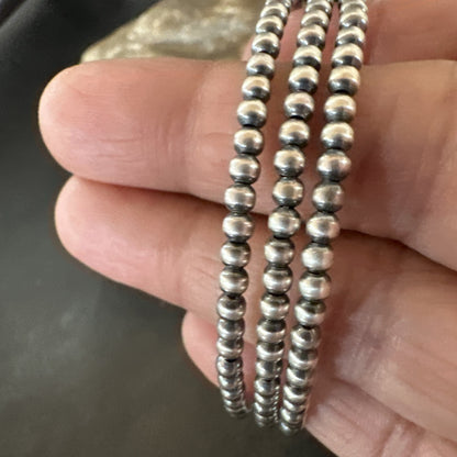 Sterling Silver Navajo Pearls 3mm Beads Stainless Steel Wire Wrap Bracelet 90313