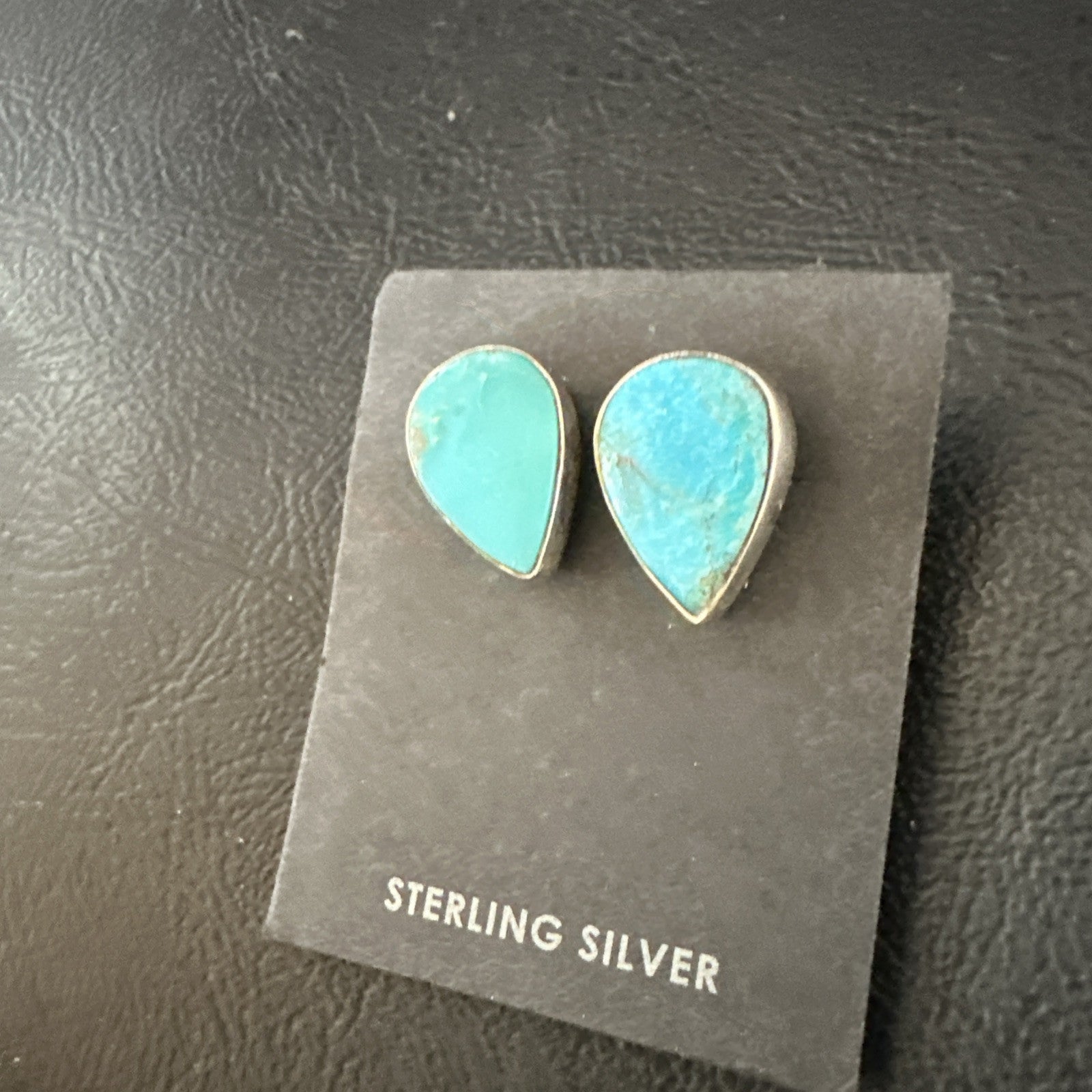 Blue Kingman Turquoise Navajo Sterling Silver Post Stud Earrings 18941