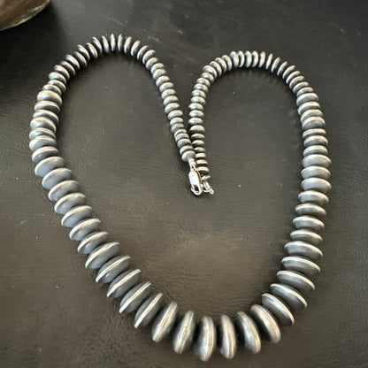 Navajo Pearl Graduated Rondelle Sterling Silver Bead Necklace 21” 19009