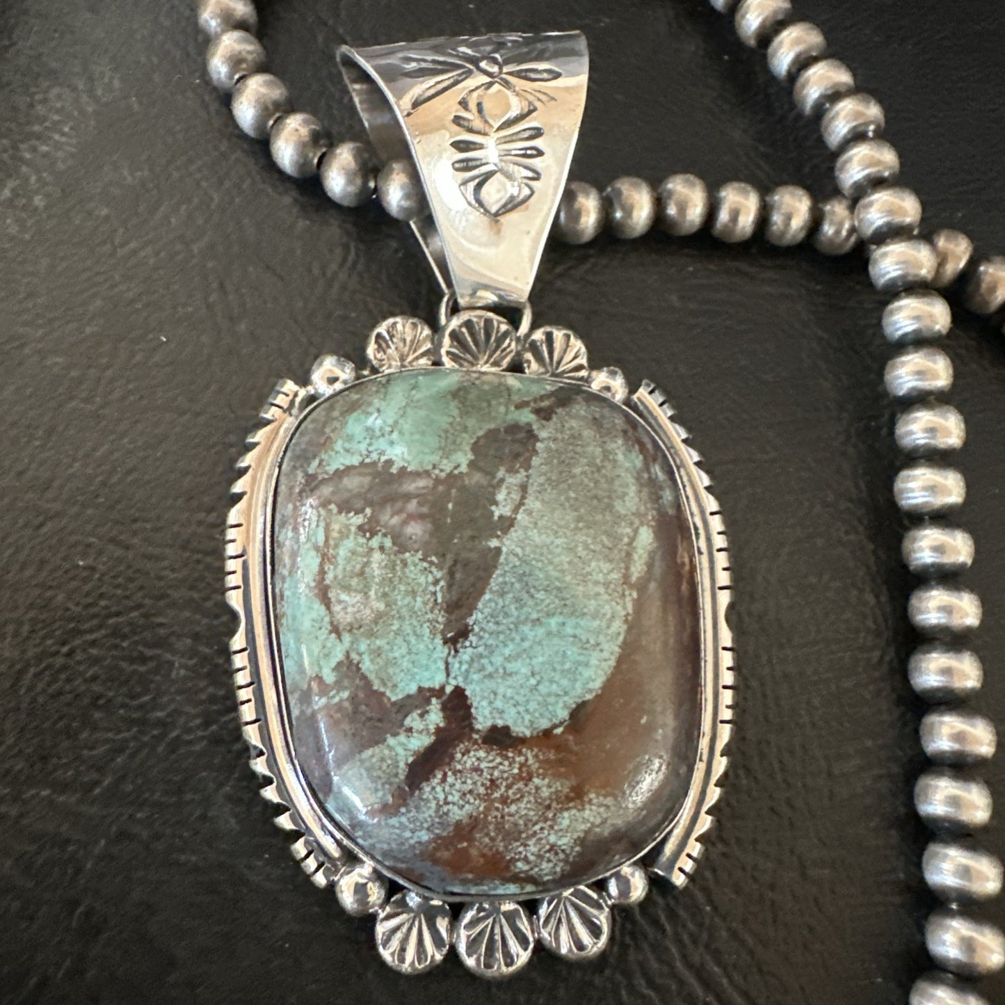 Yazzie Navajo Sterling Silver Blue Rustic Turquoise Necklace Pendant 18995