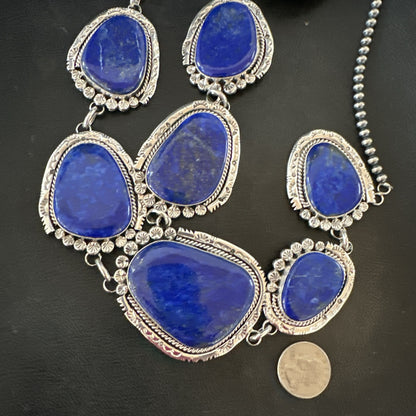 XXL Mens Womens Lapis Lazuli  Sterling Silver Beads Lariat Necklace 29" 18986