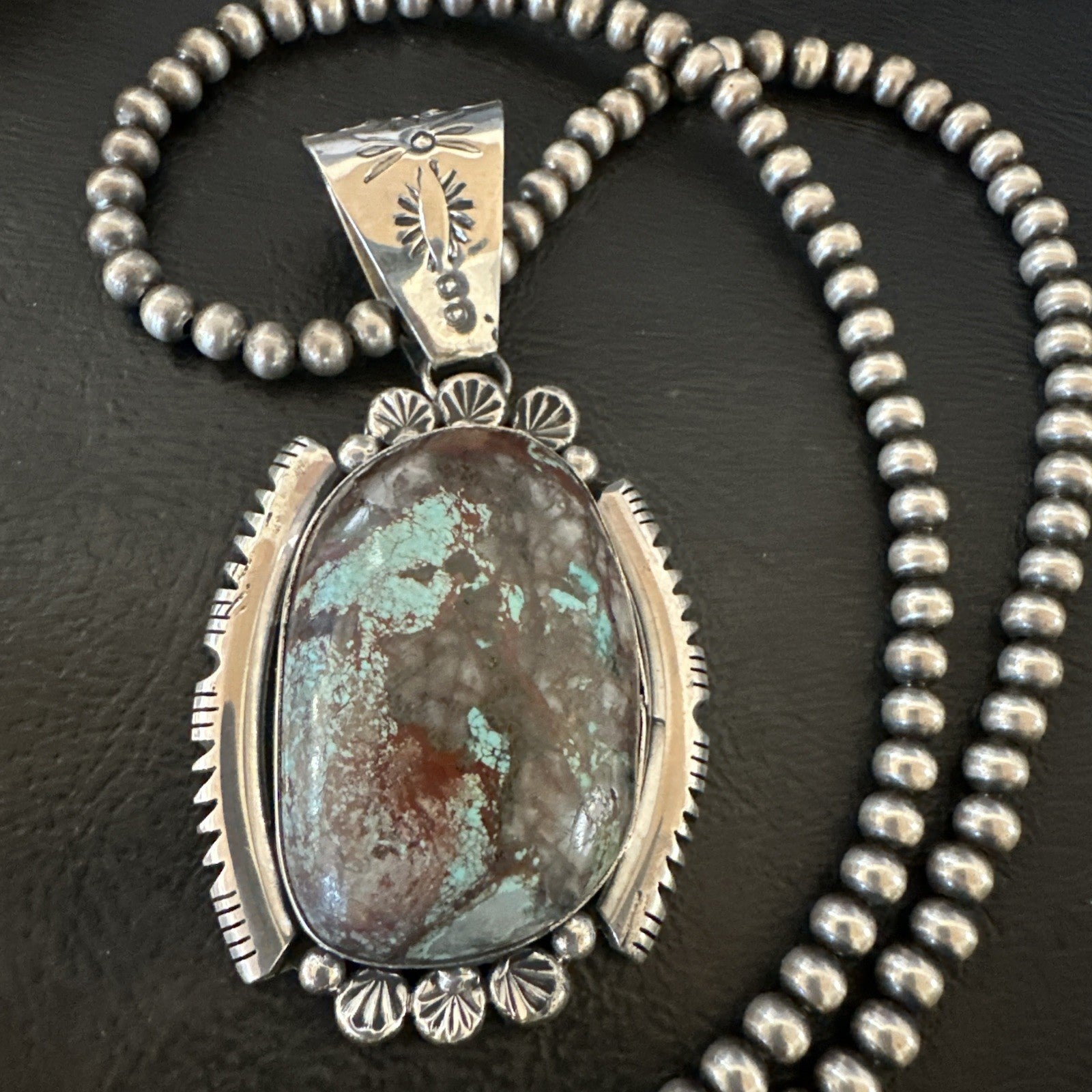 Yazzie Navajo Sterling Silver Blue Rustic Turquoise Necklace Pendant 3" 18997