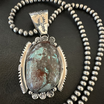 Yazzie Navajo Sterling Silver Blue Rustic Turquoise Necklace Pendant 3" 18997