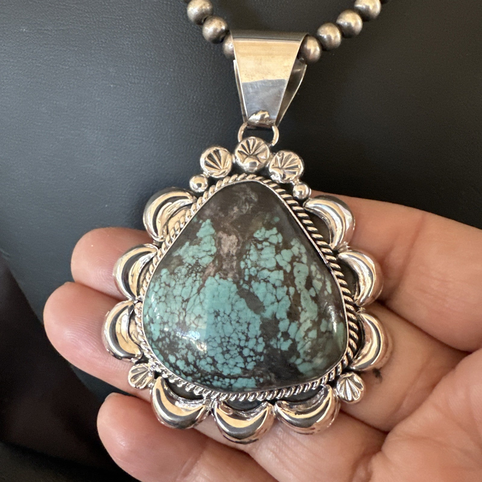 Yazzie Navajo Sterling Silver Blue Spiderweb Turquoise Necklace Pendant 18966