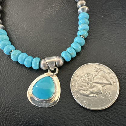 WoMens Blue Kingman Turquoise Pendant Navajo Sterling Silver Necklace 21" 18940