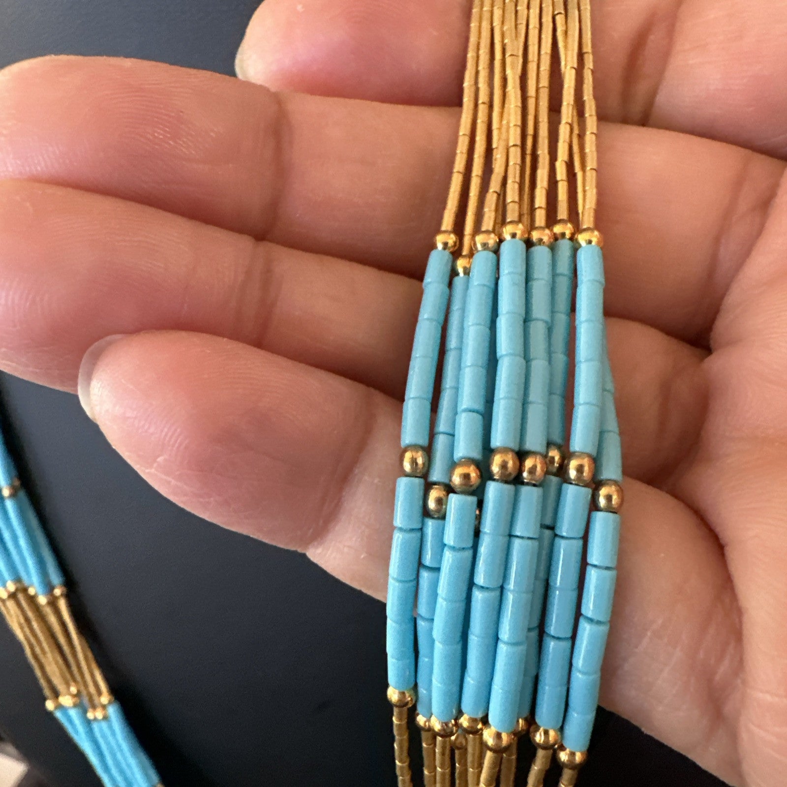 Gold Filled Blue Turquoise Heishi 10S Liquid Sterling Silver Necklace 24” 18909