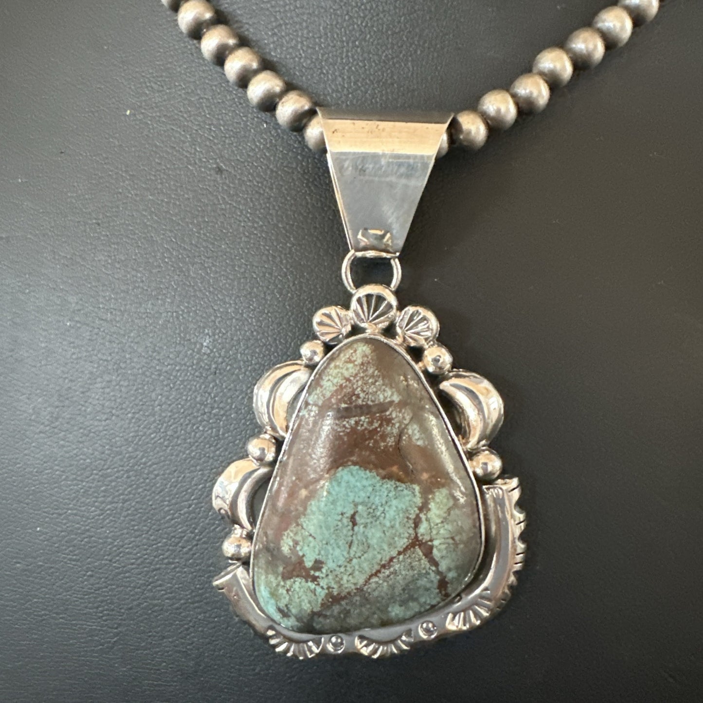 Yazzie Navajo Sterling Silver Blue Rustic Turquoise Necklace Pendant 18969
