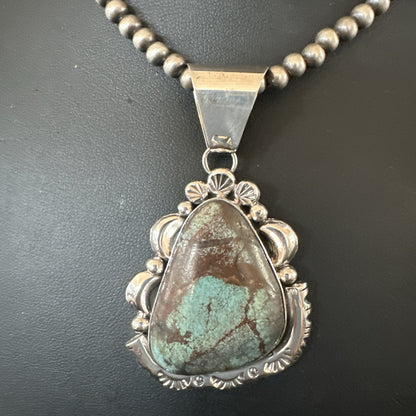 Yazzie Navajo Sterling Silver Blue Rustic Turquoise Necklace Pendant 18969