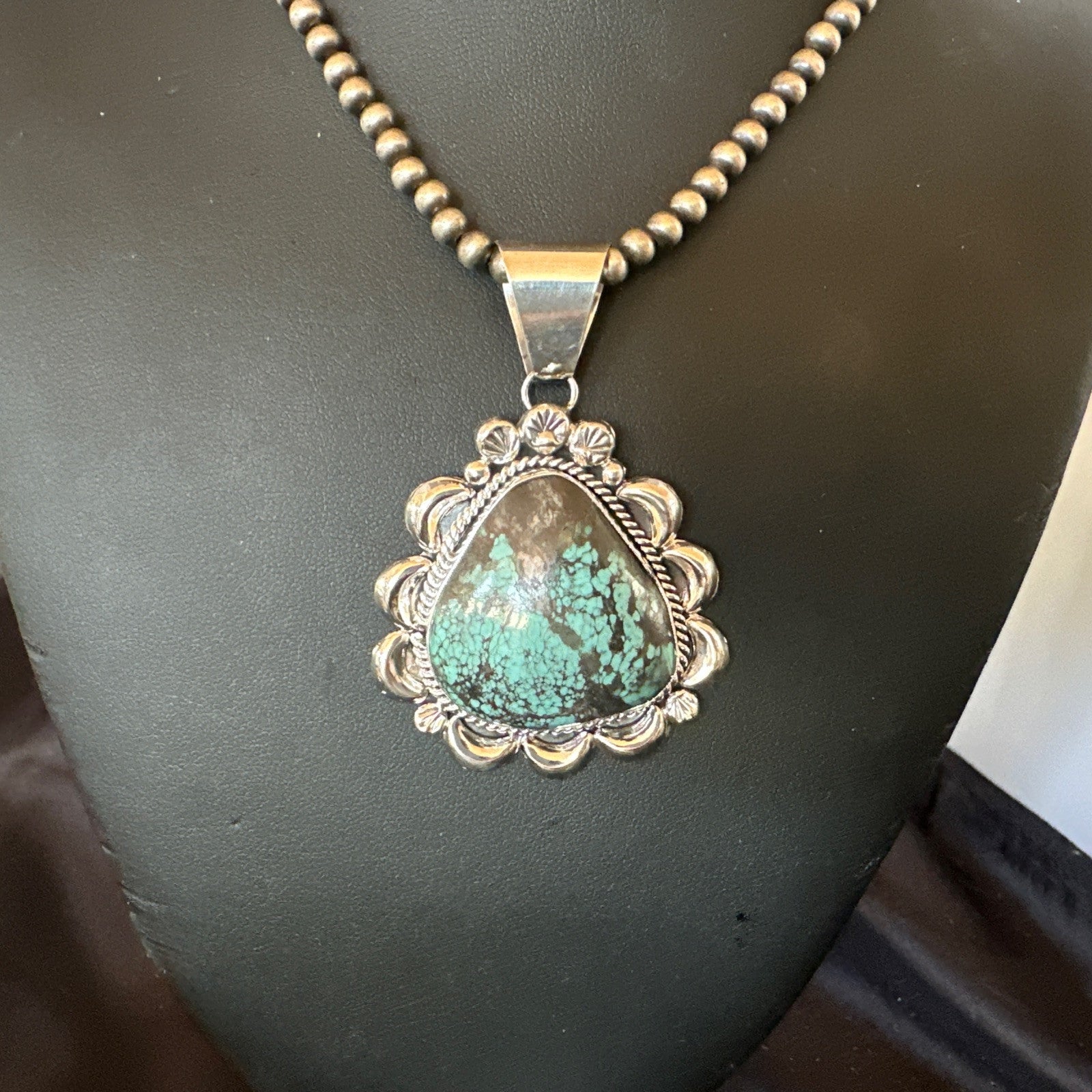 Yazzie Navajo Sterling Silver Blue Spiderweb Turquoise Necklace Pendant 18966