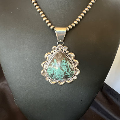 Yazzie Navajo Sterling Silver Blue Spiderweb Turquoise Necklace Pendant 18966