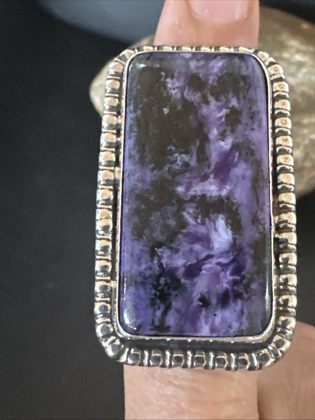 H Joe Purple Charoite Navajo Sterling Silver Rectangle Ring Size 7.5 18964