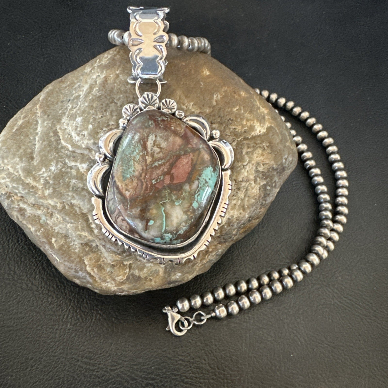 Yazzie Navajo Sterling Silver Blue Rustic Turquoise Necklace Pendant 18996
