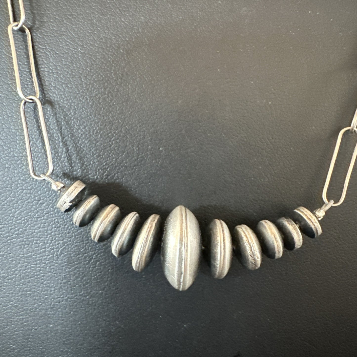 Navajo Rondelle Flat Saucer Beads Sterling Silver Chain Necklace Pendant 18924
