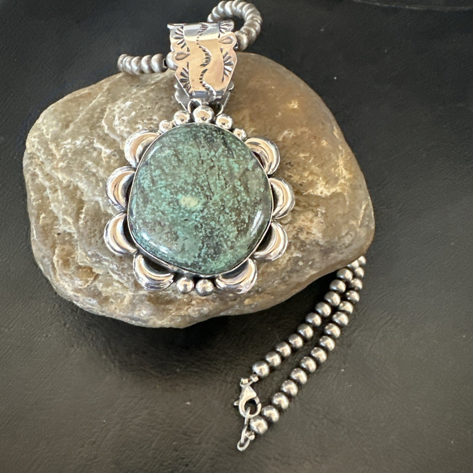 Yazzie Navajo Sterling Silver Blue Rustic Turquoise Necklace Pendant 2.75” 19000