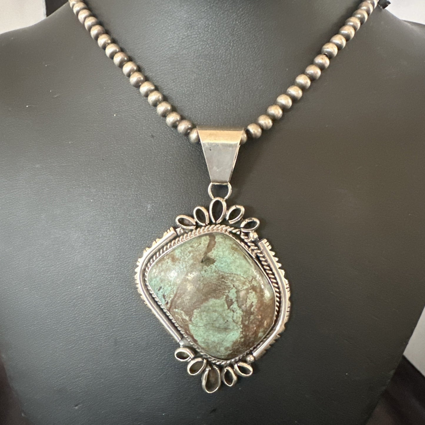 Yazzie Navajo Sterling Silver Blue Rustic Turquoise Necklace Pendant 18977