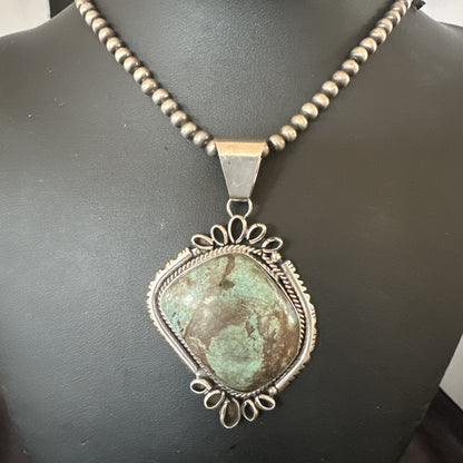 Yazzie Navajo Sterling Silver Blue Rustic Turquoise Necklace Pendant 18977