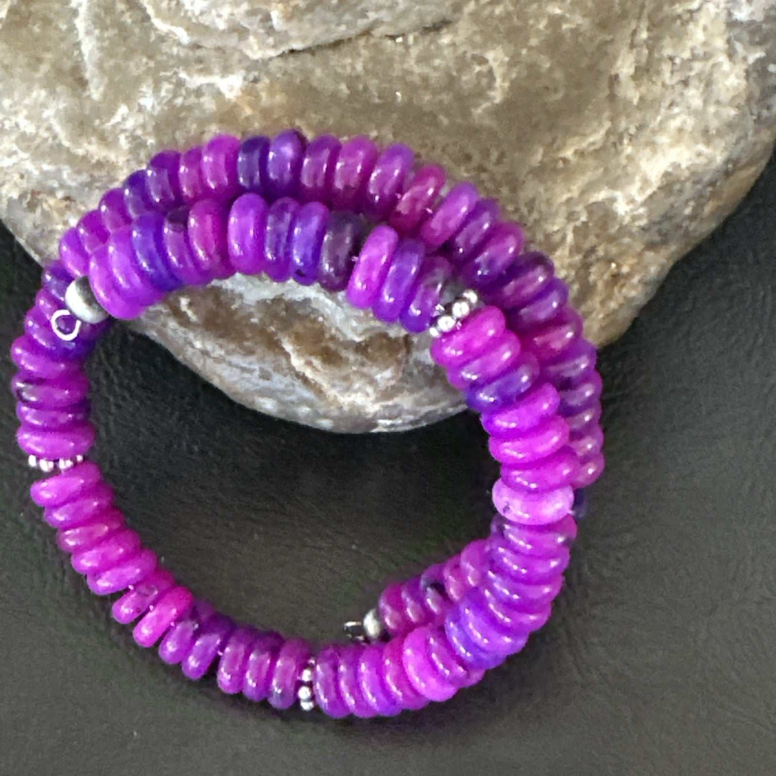 Purple Stone Turquoise 8mm Wire Bead Bracelet Navajo Sterling Silver 18898