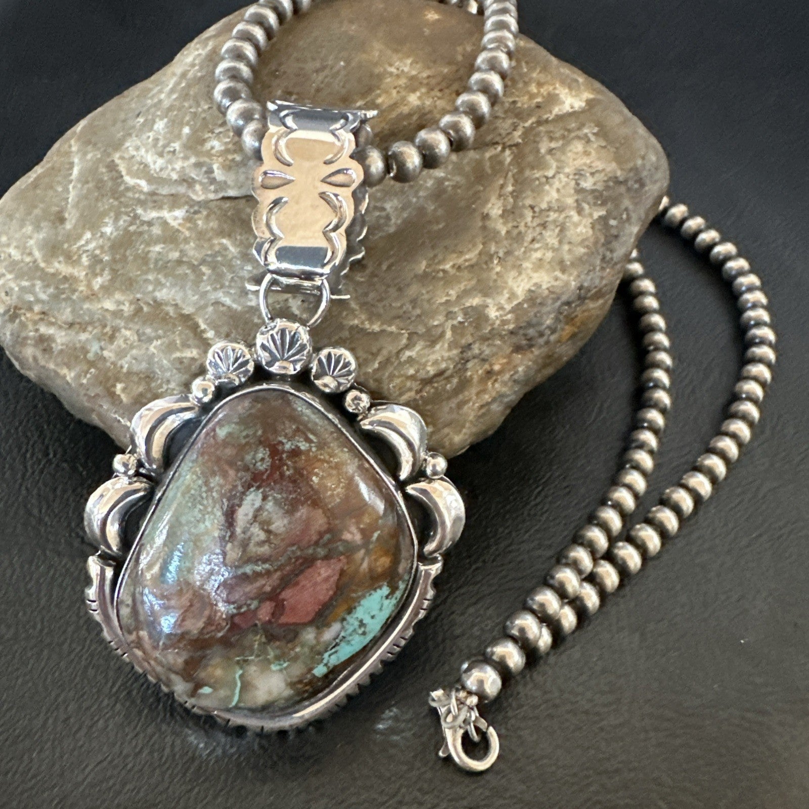Yazzie Navajo Sterling Silver Blue Rustic Turquoise Necklace Pendant 18996