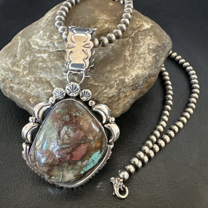 Yazzie Navajo Sterling Silver Blue Rustic Turquoise Necklace Pendant 18996