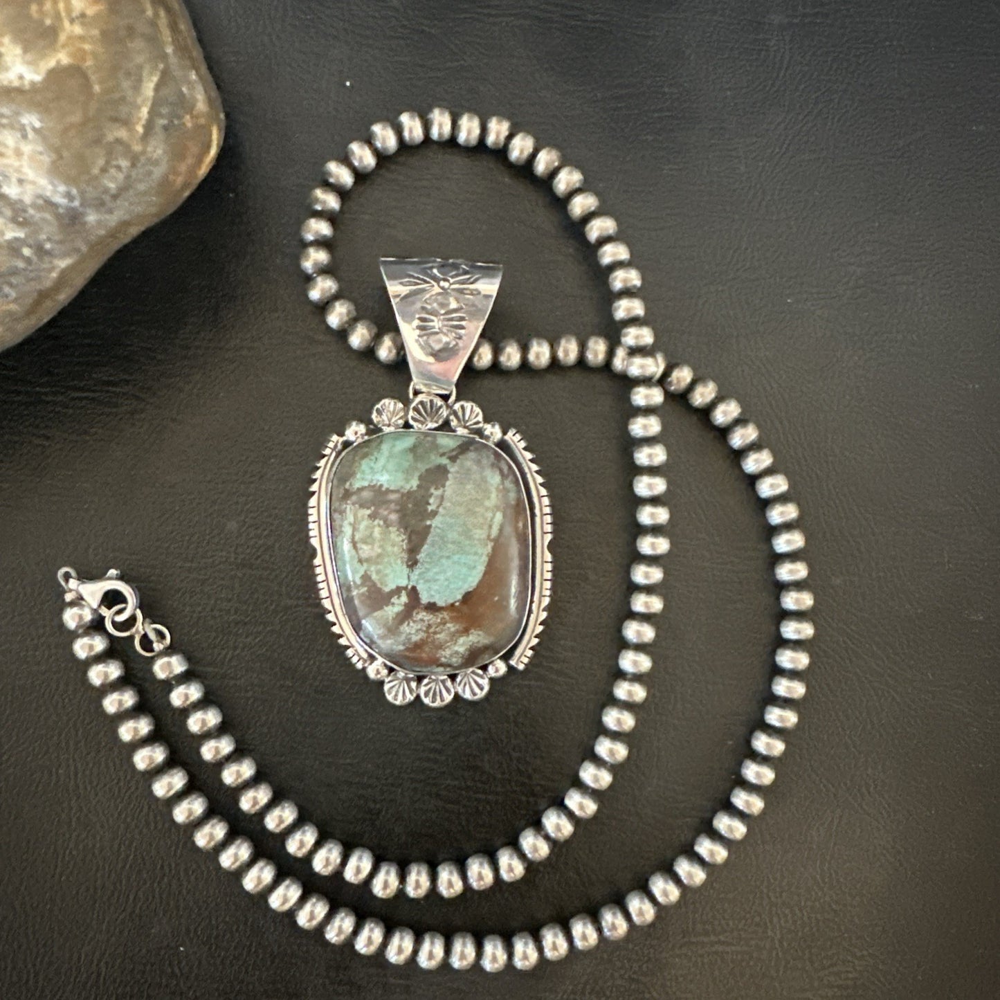 Yazzie Navajo Sterling Silver Blue Rustic Turquoise Necklace Pendant 18995