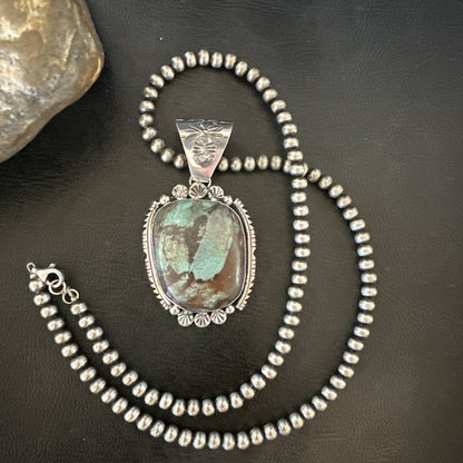 Yazzie Navajo Sterling Silver Blue Rustic Turquoise Necklace Pendant 18995