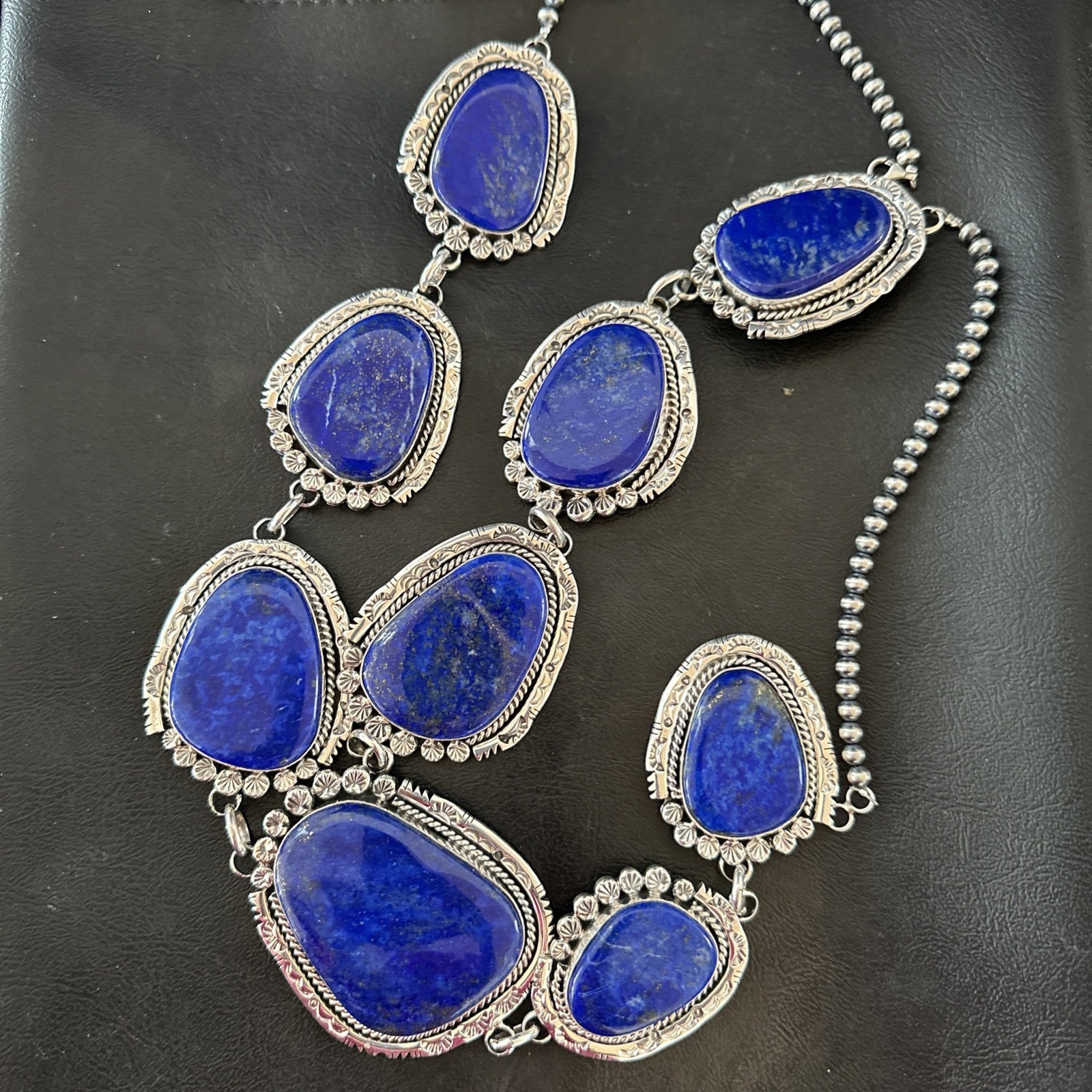 XXL Mens Womens Lapis Lazuli  Sterling Silver Beads Lariat Necklace 29" 18986