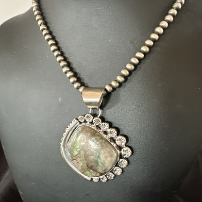 Yazzie Navajo Sterling Silver Blue Rustic Turquoise Necklace Pendant 18972
