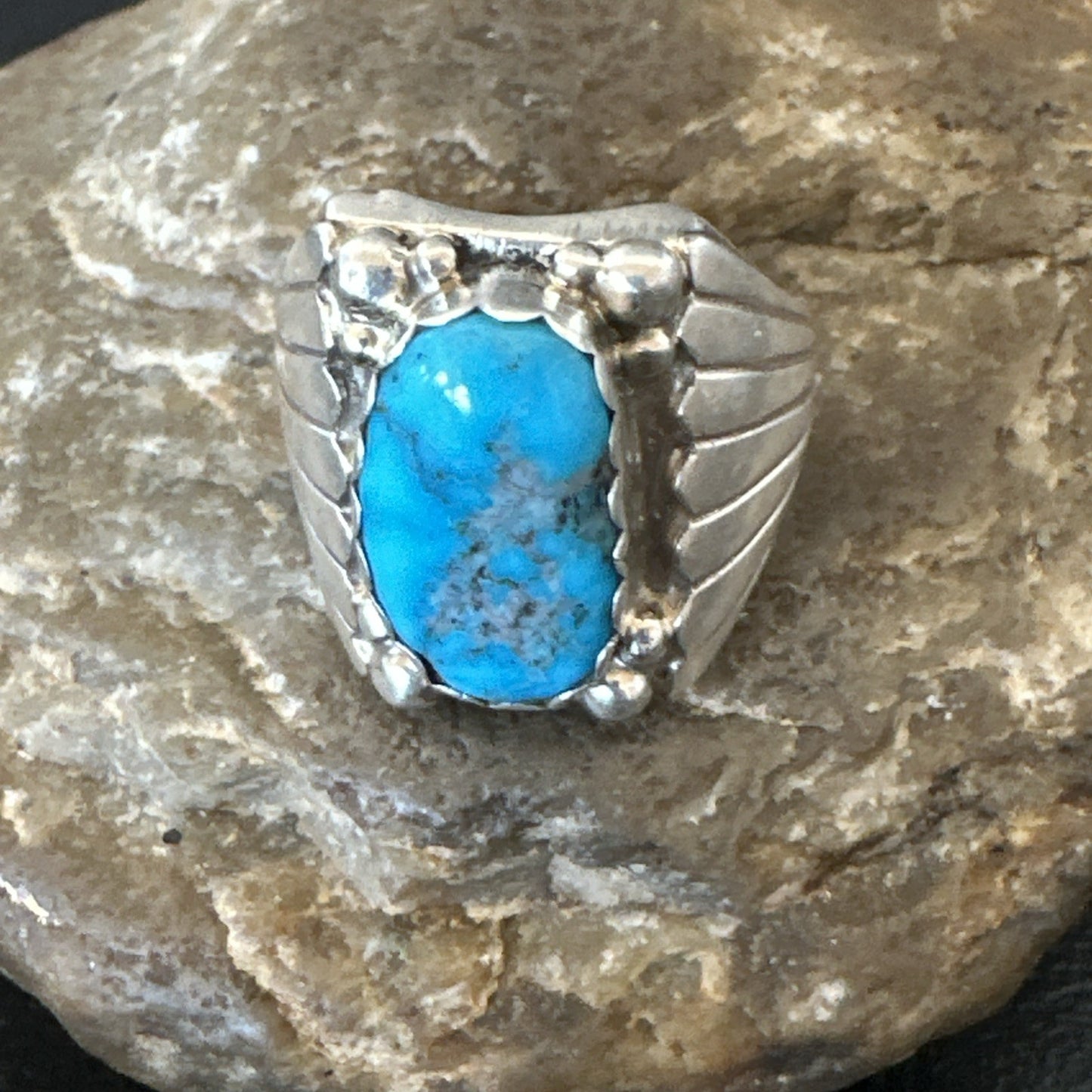 Navajo Sterling Silver Blue Kingman Turquoise Ring Size 10.75 19006