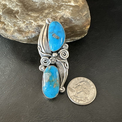 XL Navajo Cluster Blue Kingman Turquoise Sterling Silver Ring Sz 7 18990