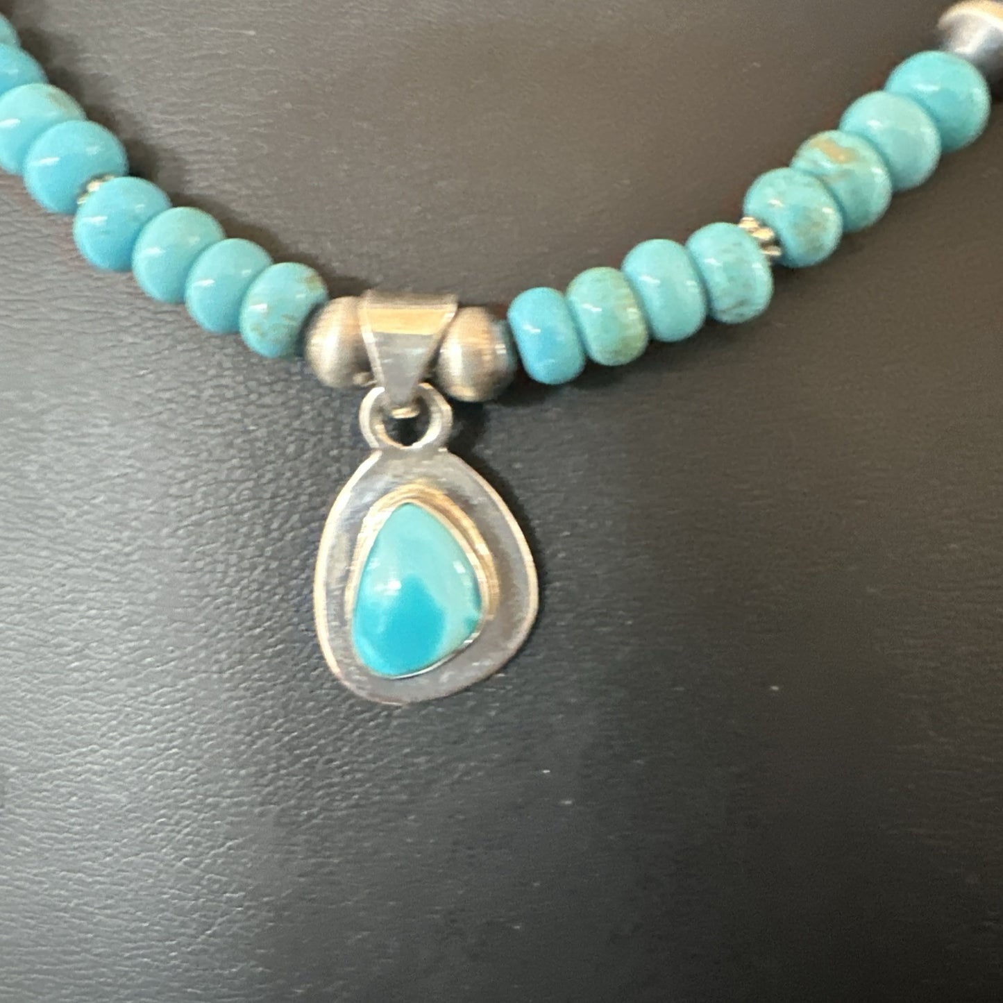WoMens Blue Kingman Turquoise Pendant Navajo Sterling Silver Necklace 21" 18936