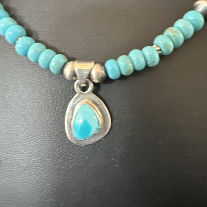 WoMens Blue Kingman Turquoise Pendant Navajo Sterling Silver Necklace 21" 18936