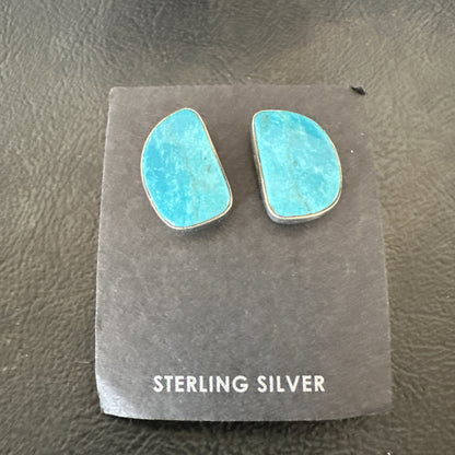 Blue Kingman Turquoise Navajo Sterling Silver Post Stud Earrings 18950