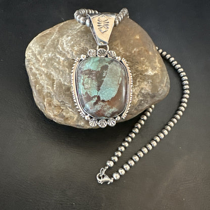 Yazzie Navajo Sterling Silver Blue Rustic Turquoise Necklace Pendant 18995