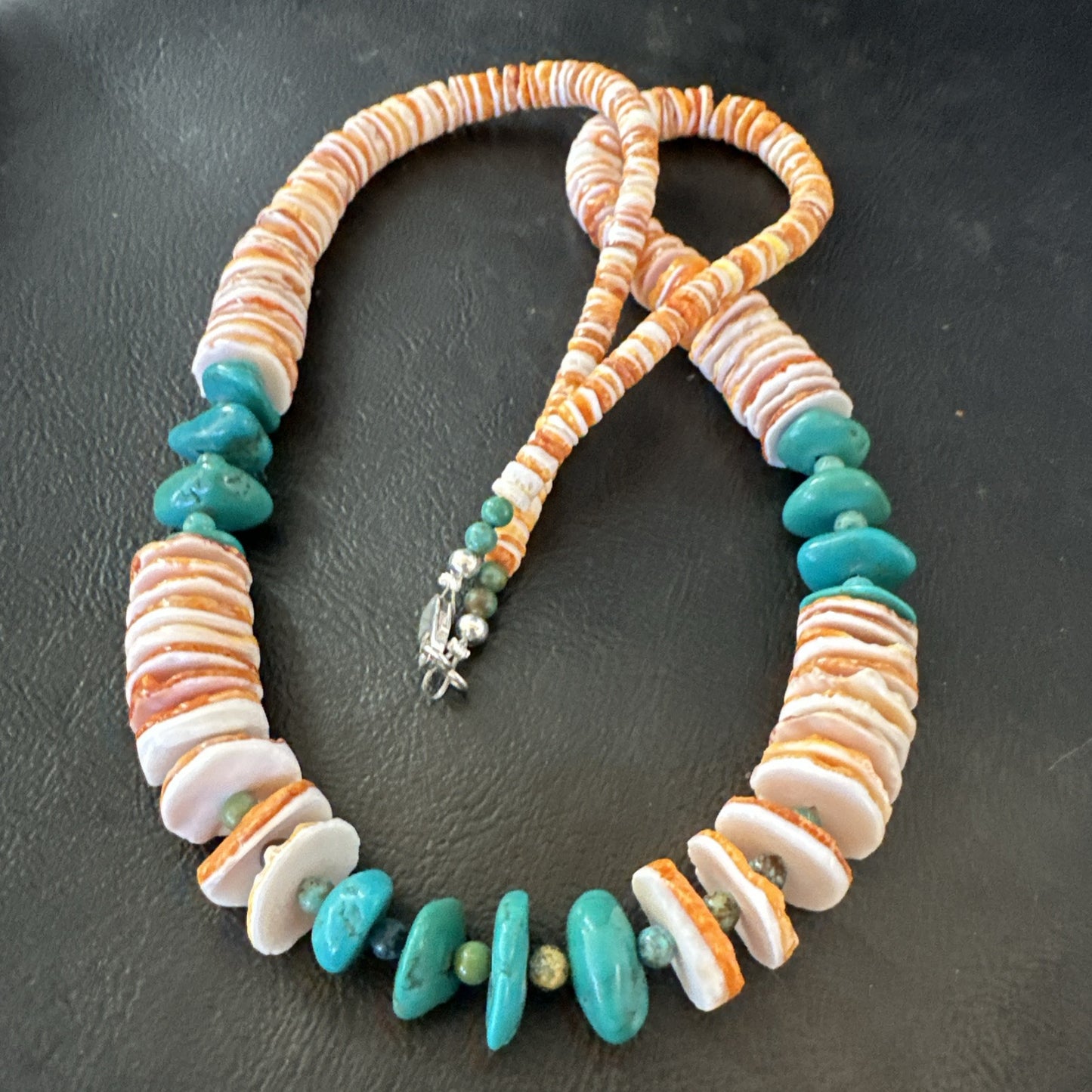 Santo Domingo Blue Turquoise Orange Spiny Bead Necklace 24" 18908