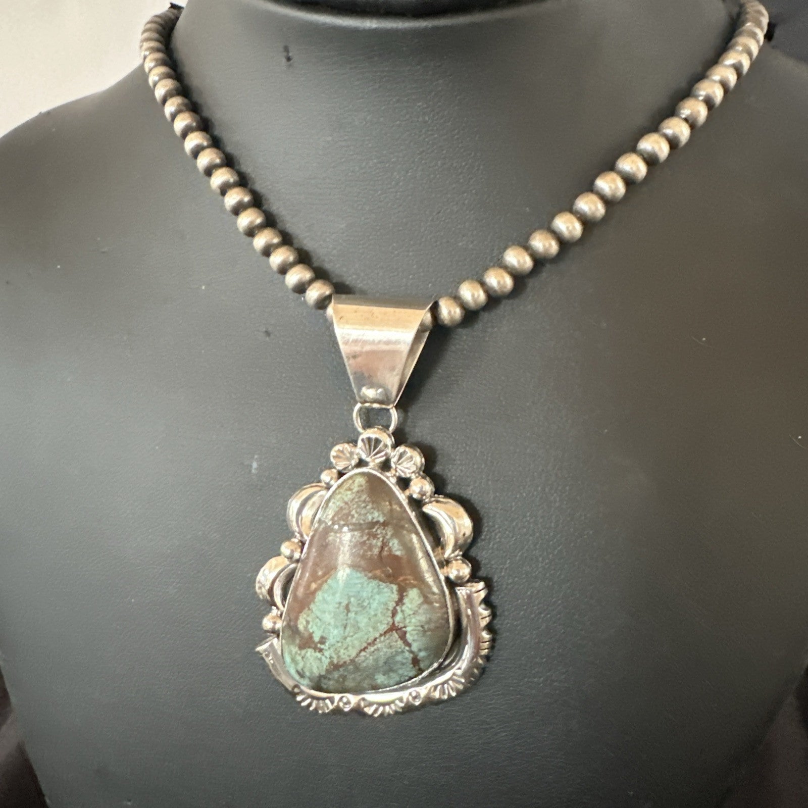 Yazzie Navajo Sterling Silver Blue Rustic Turquoise Necklace Pendant 18969