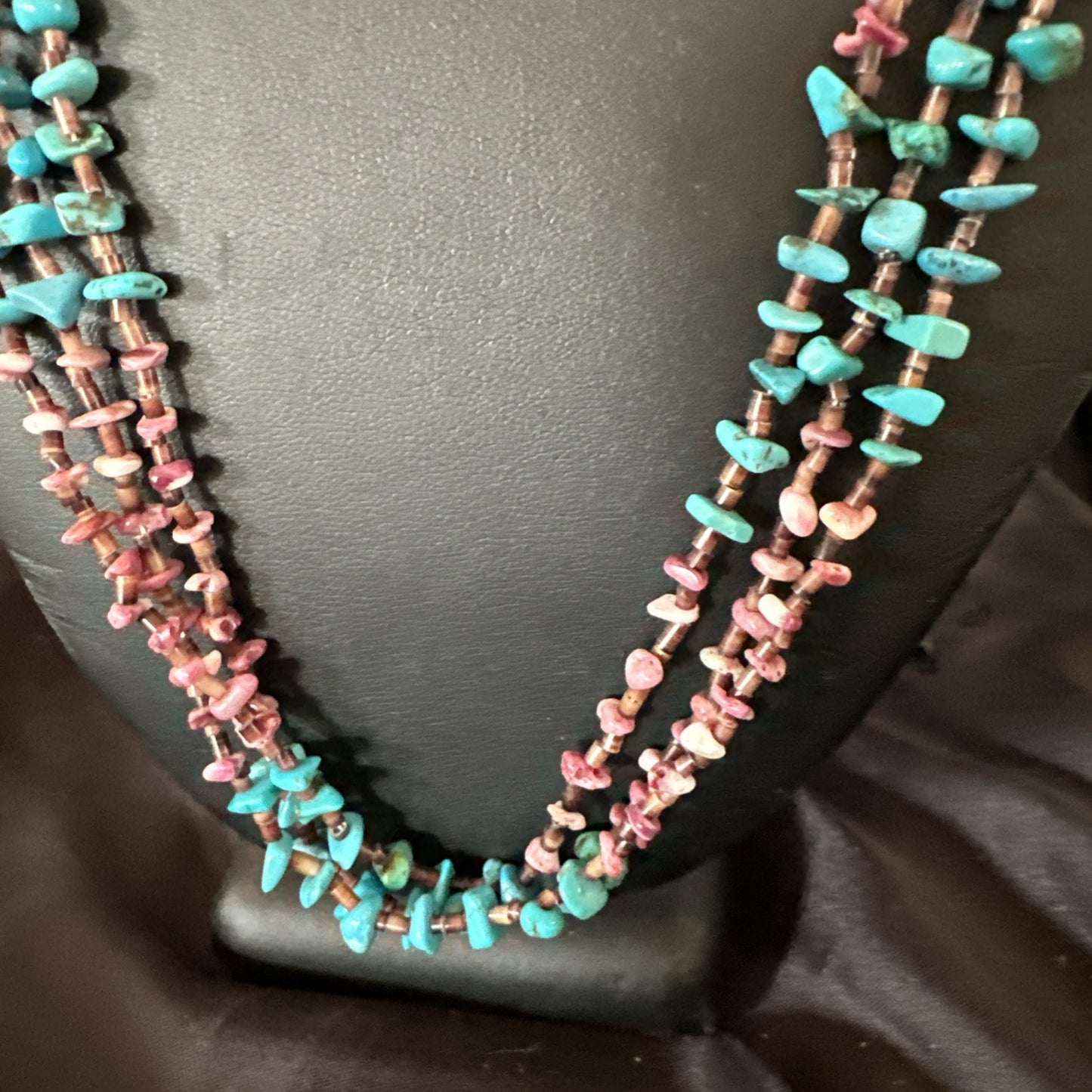 Blue Turquoise Purple Spiny Shell 3 Strand Santo Domingo Necklace 21" 18895