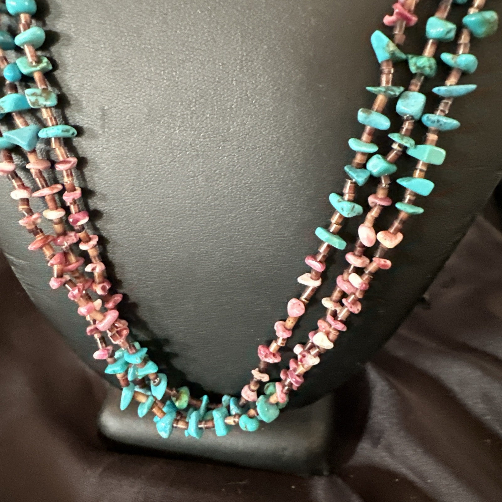 Blue Turquoise Purple Spiny Shell 3 Strand Santo Domingo Necklace 21" 18895