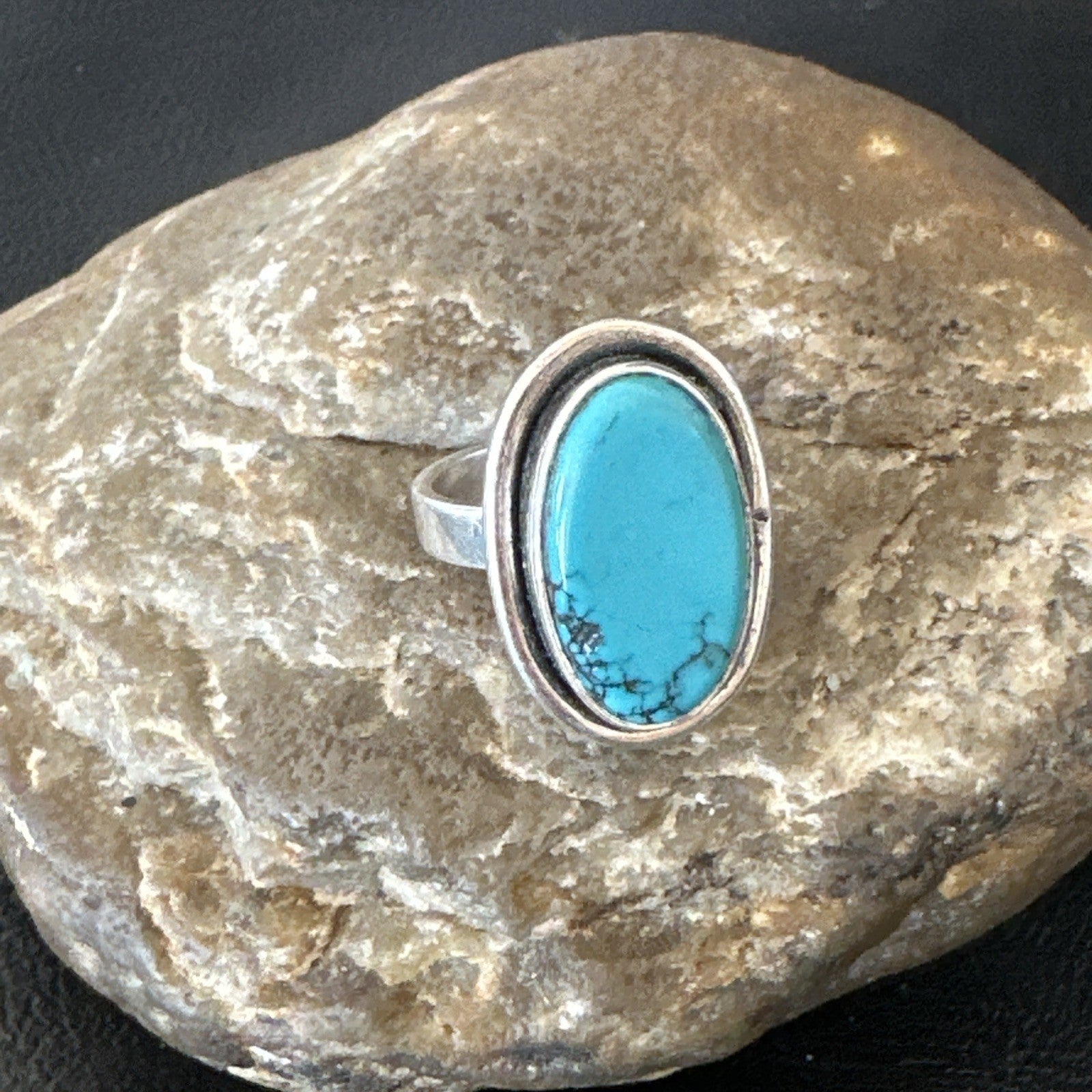 Navajo Sterling Silver Blue Kingman Turquoise Ring Size 7.5 19003