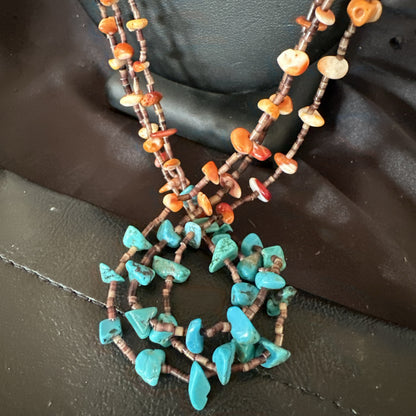 Blue Kingman Turquoise Spiny Shell 3 Strand Santo Domingo Necklace 28" 18893
