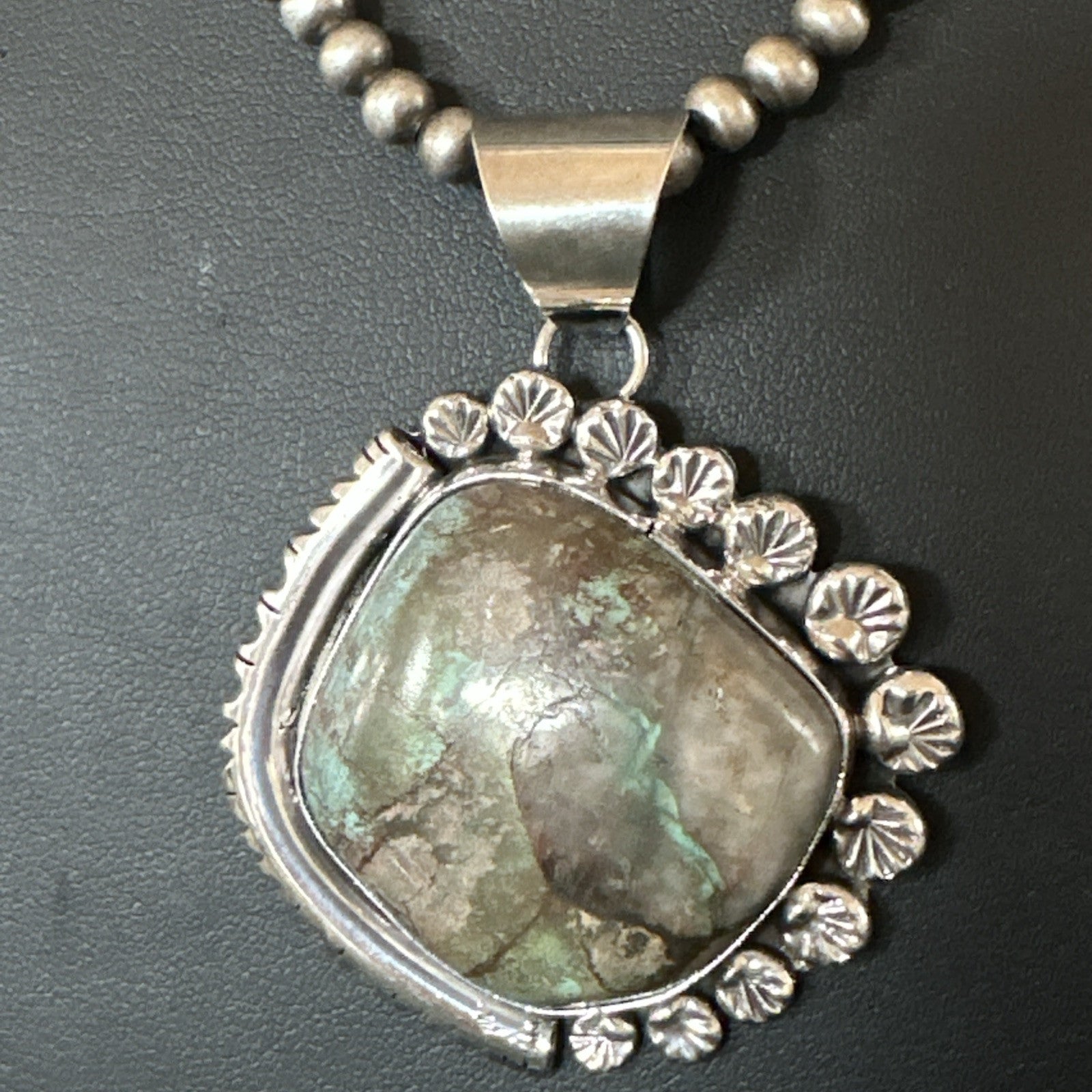 Yazzie Navajo Sterling Silver Blue Rustic Turquoise Necklace Pendant 18972