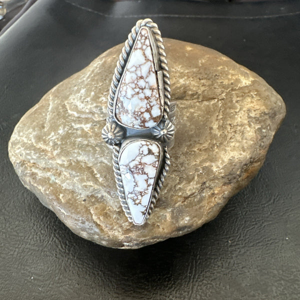 Wild Horse Turquoise Navajo Cluster Ring Size 7.5 | Sterling Silver | Authentic Native American Handmade | 19008