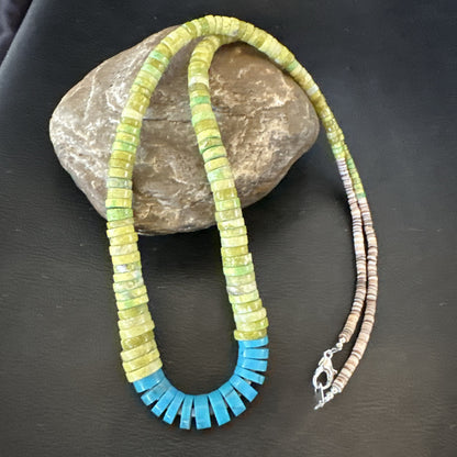 Santo Domingo Blue Turquoise Green Bead Necklace 26" 18907