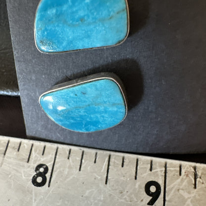 Blue Kingman Turquoise Navajo Sterling Silver Post Stud Earrings 18950