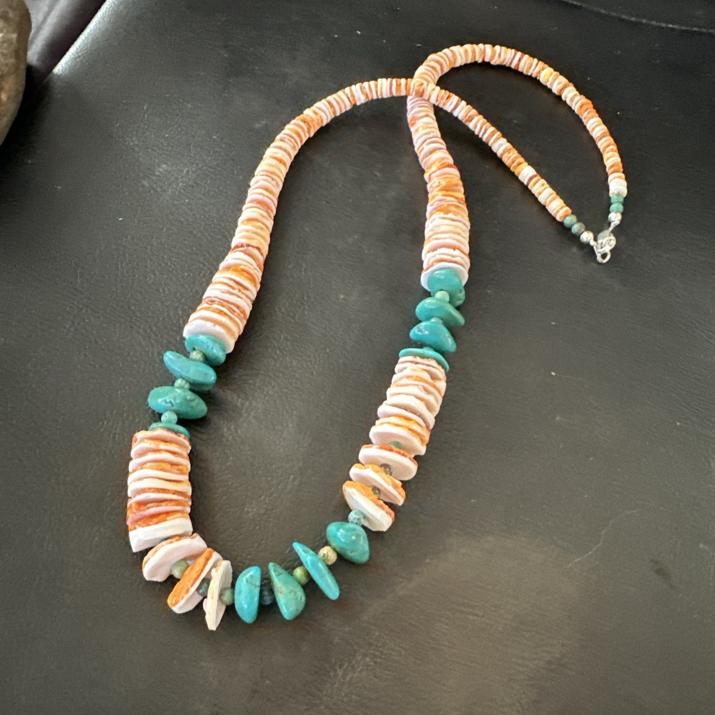 Santo Domingo Blue Turquoise Orange Spiny Bead Necklace 24" 18908