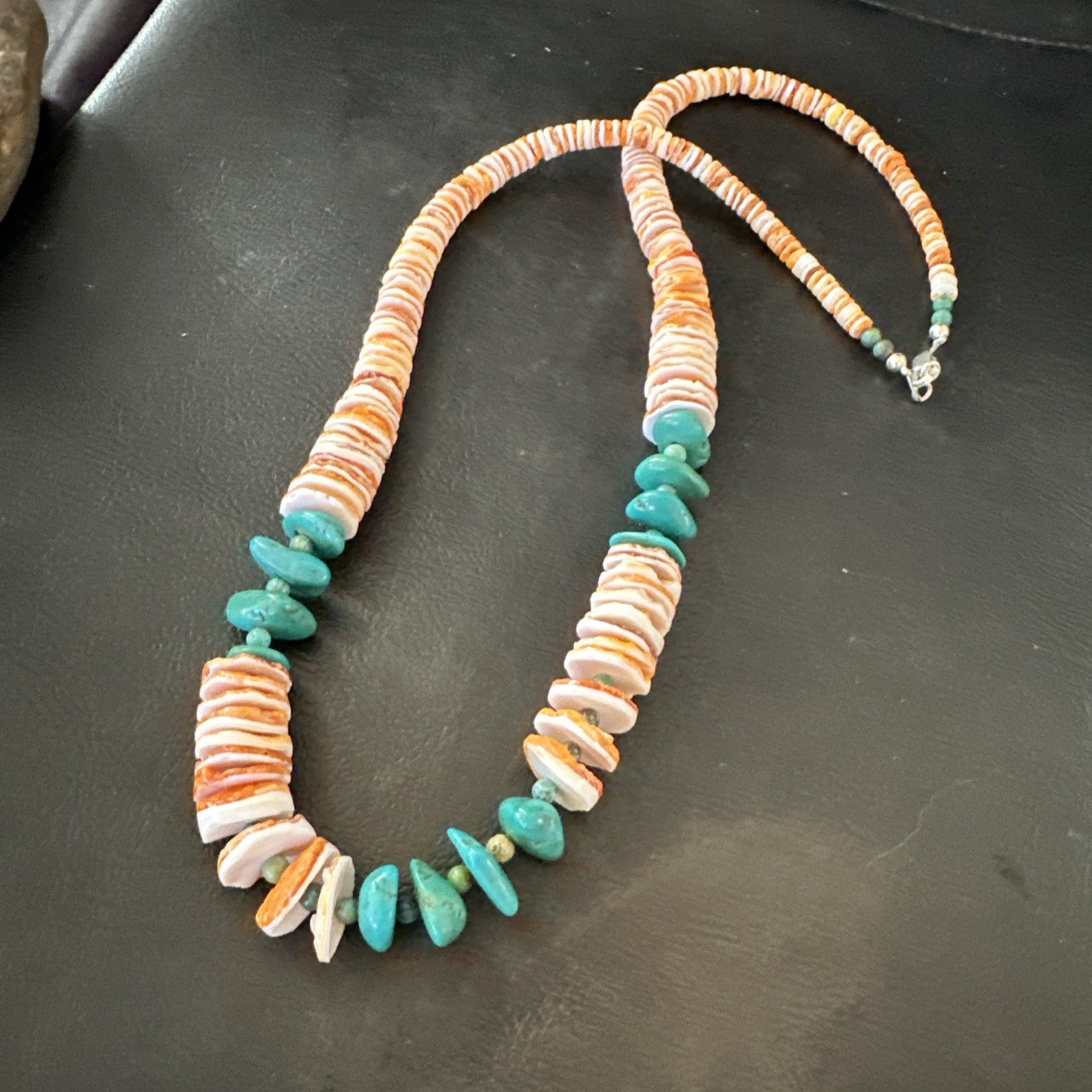 Santo Domingo Blue Turquoise Orange Spiny Bead Necklace 24" 18908