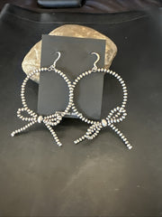 3mm BOW Beads Stainless Steel Bead Earrings 3" | Sterling Silver | Authentic Native American Handmade | 18927