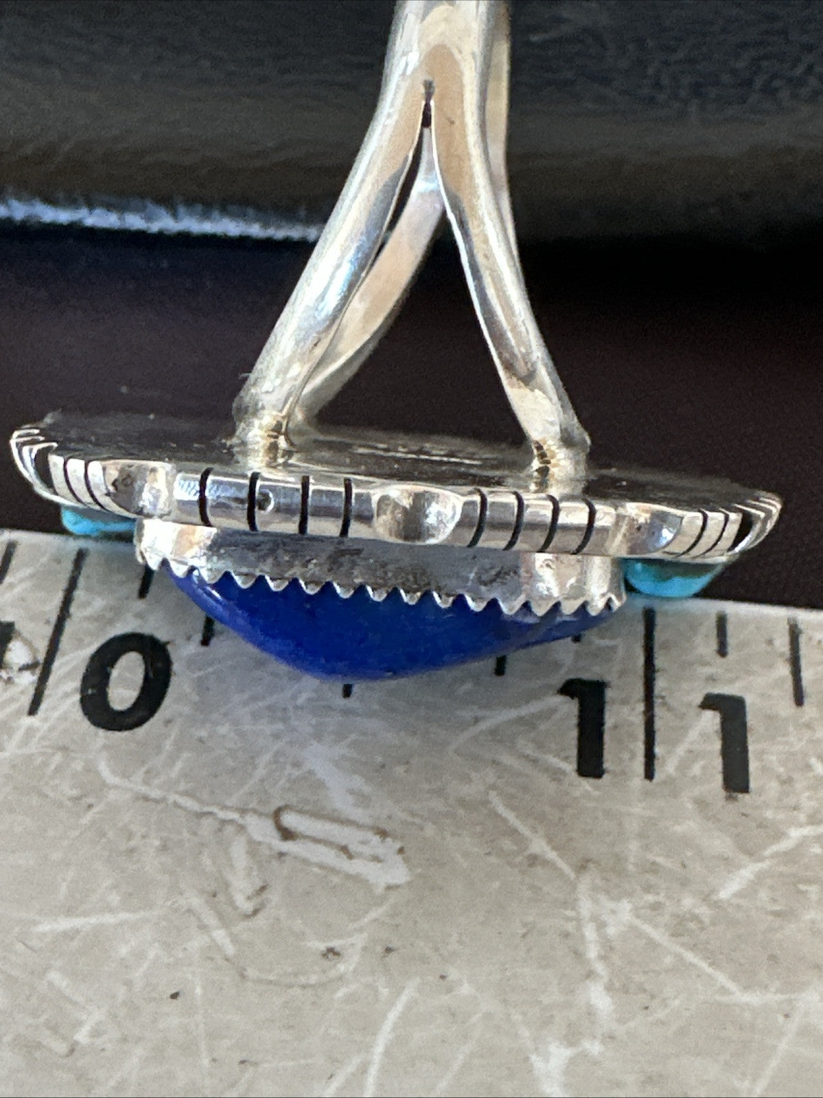 Navajo Cluster Lapis Kingman Turquoise Sterling Silver Ring Sz 9 18885