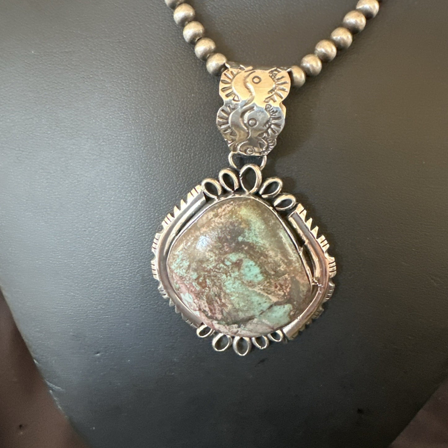 Yazzie Navajo Sterling Silver Blue Rustic Turquoise Necklace Pendant 2.75” 18998