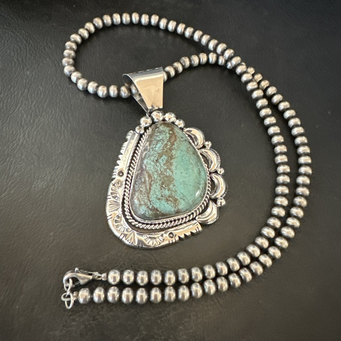 Yazzie Navajo Sterling Silver Blue Rustic Turquoise Necklace Pendant 18968